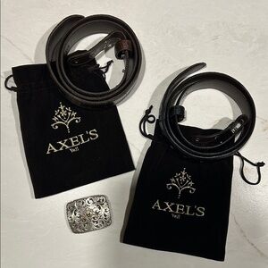 Axel's Vail Black & Brown Leather Belts with A Sterling Silver Buckle